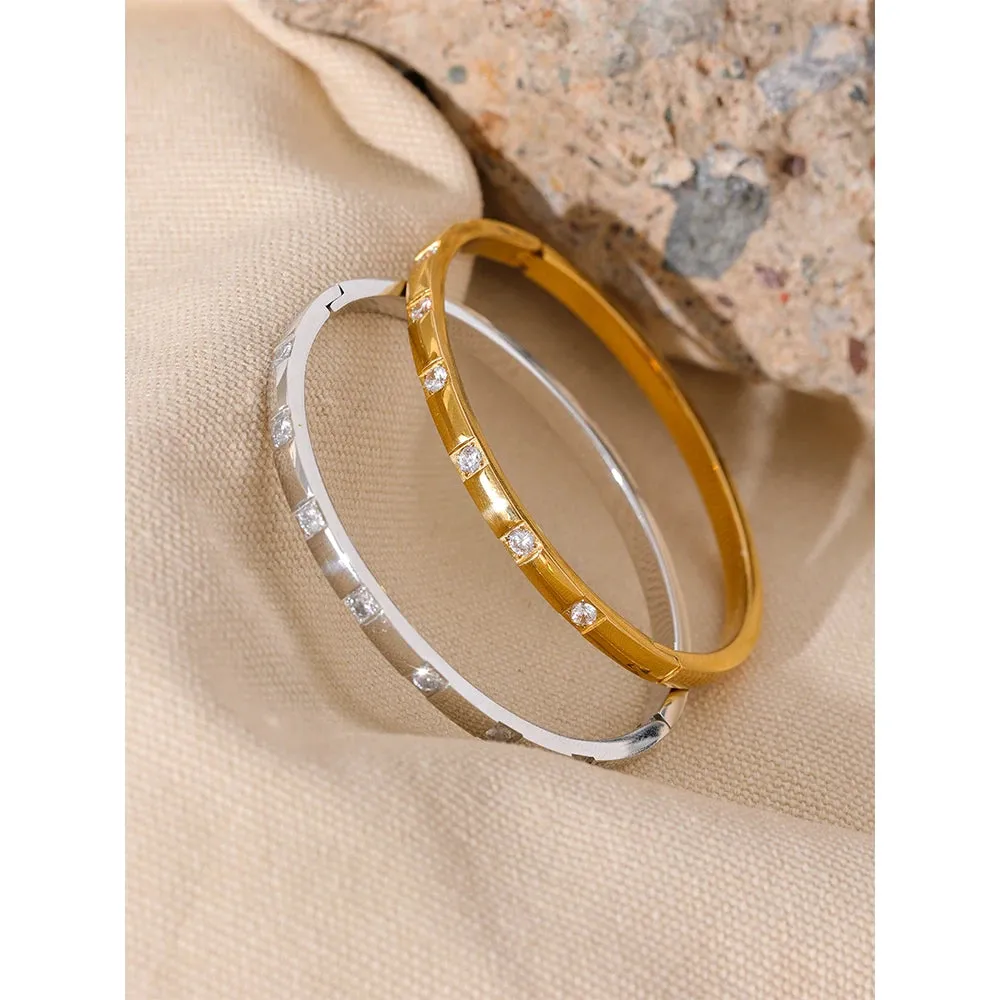 VAIGE Elegant Geometric Cubic Zirconia Stainless Steel Bangle Bracelet - 18K Gold Plated, Waterproof Fashion Jewelry