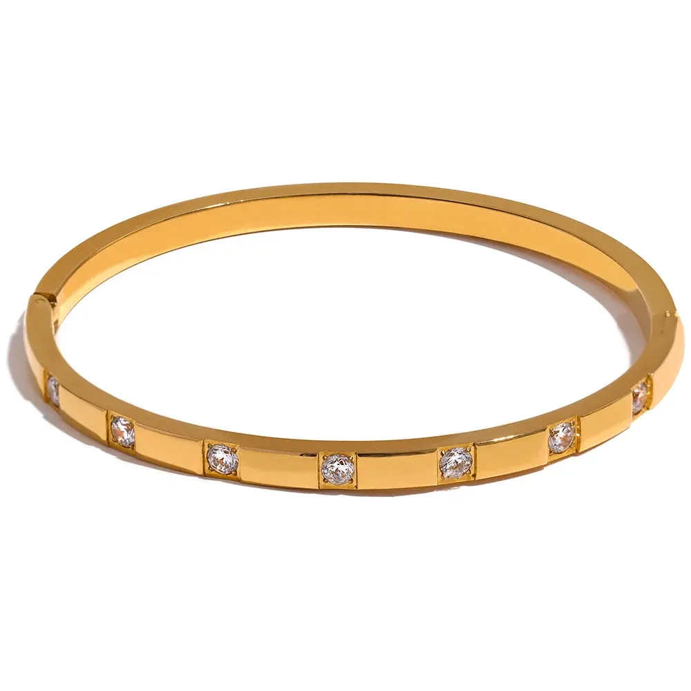 VAIGE Elegant Geometric Cubic Zirconia Stainless Steel Bangle Bracelet - 18K Gold Plated, Waterproof Fashion Jewelry