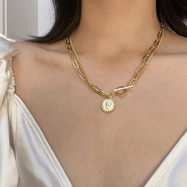 VenusFox Punk Gold Cuban Link Chain Necklace Pearl Heart Bow Knot Pendant Choker Necklaces For Women 2020 Fashion Jewelry Gifts