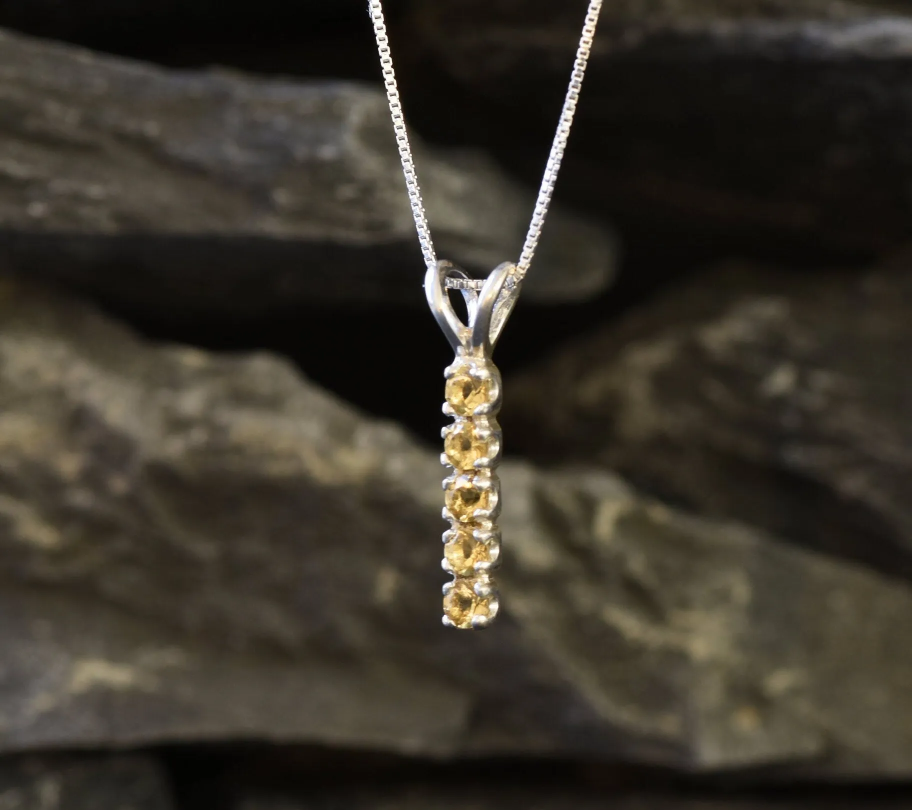 Vertical Citrine Necklace - Natural Citrine Necklace - Layering Necklace