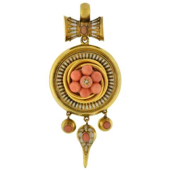 Victorian 18kt Coral Enamel Locket/Pendant