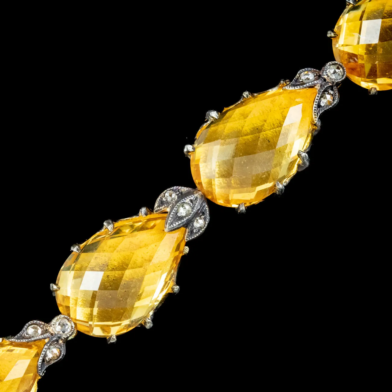 Victorian Style Citrine Diamond Riviere Snake Necklace With Cert