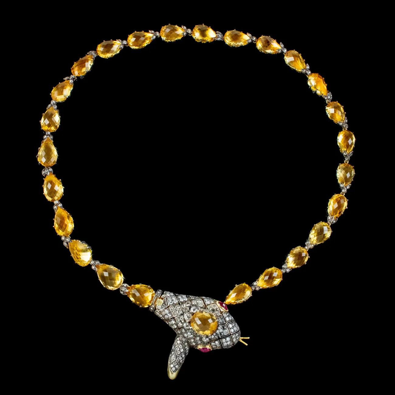 Victorian Style Citrine Diamond Riviere Snake Necklace With Cert