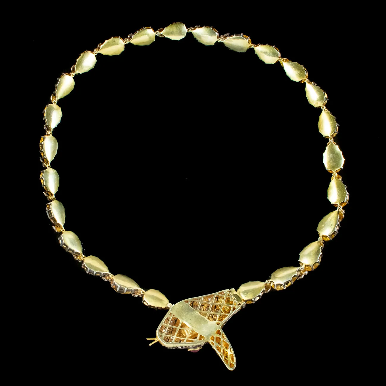 Victorian Style Citrine Diamond Riviere Snake Necklace With Cert