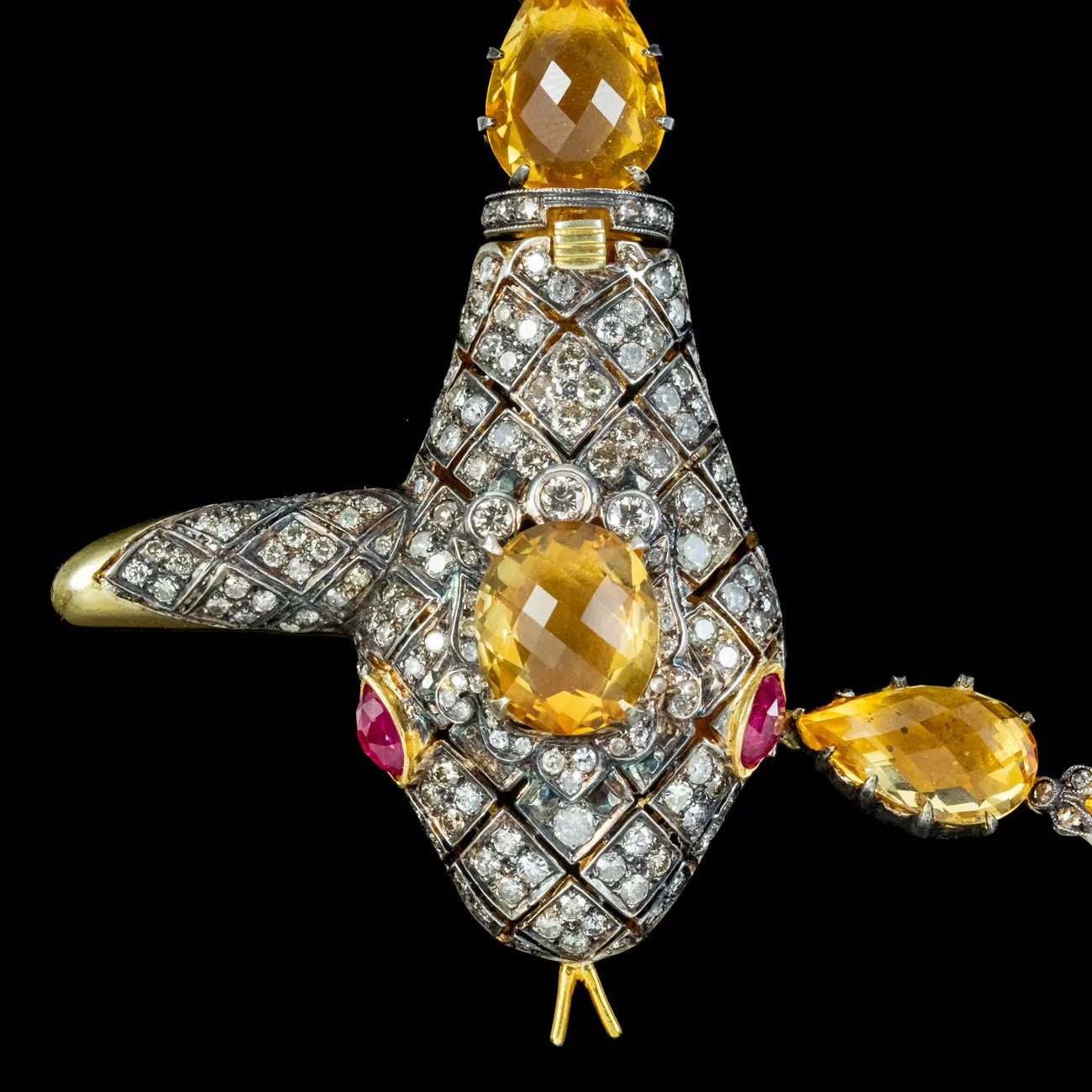 Victorian Style Citrine Diamond Riviere Snake Necklace With Cert