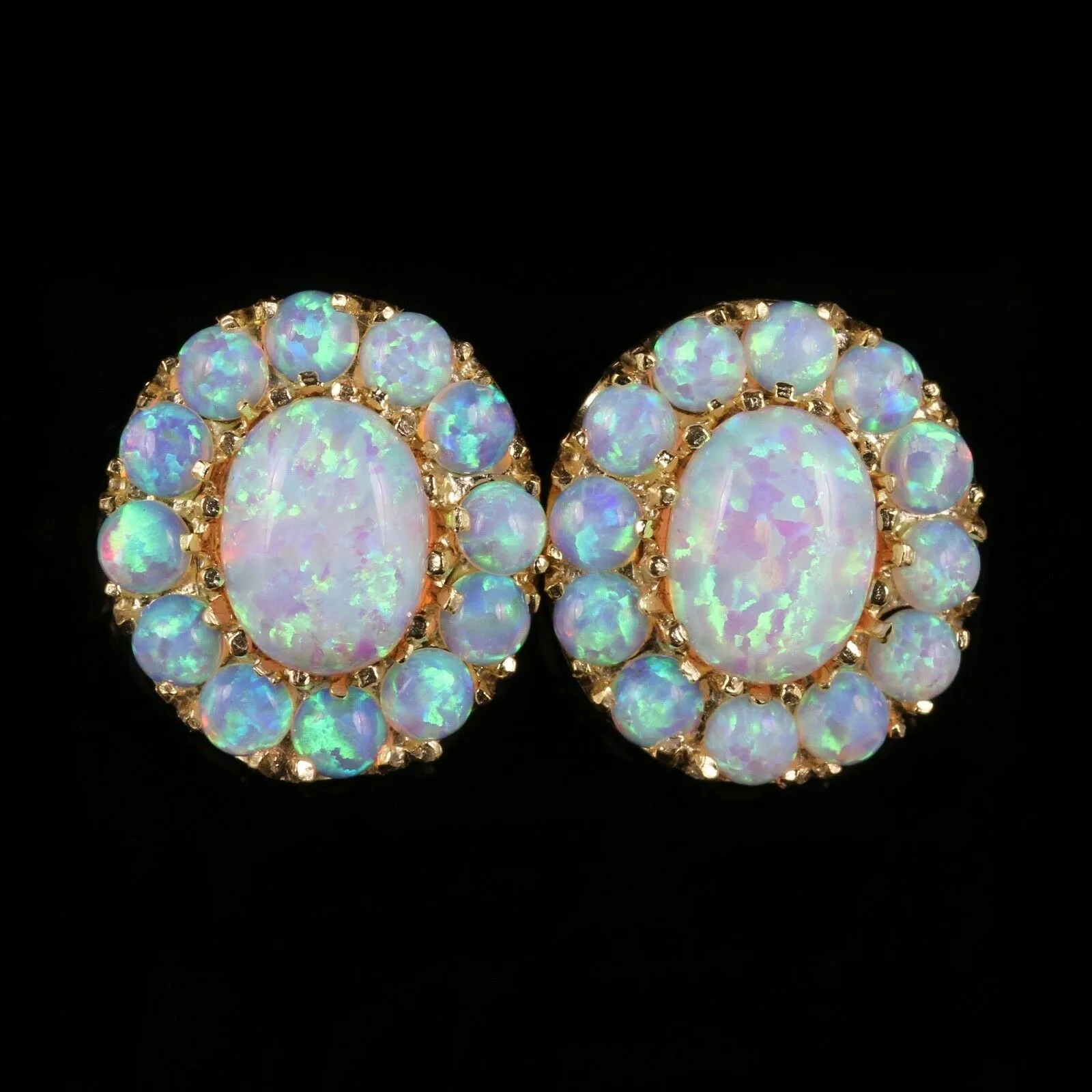 Victorian Style Opal Cluster Earrings Silver 18Ct Gold Gilt Studs