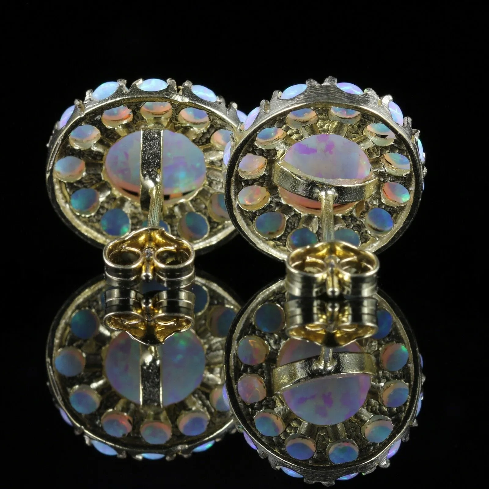 Victorian Style Opal Cluster Earrings Silver 18Ct Gold Gilt Studs