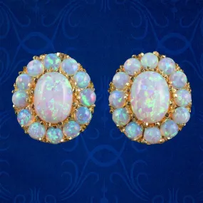 Victorian Style Opal Cluster Earrings Silver 18Ct Gold Gilt Studs