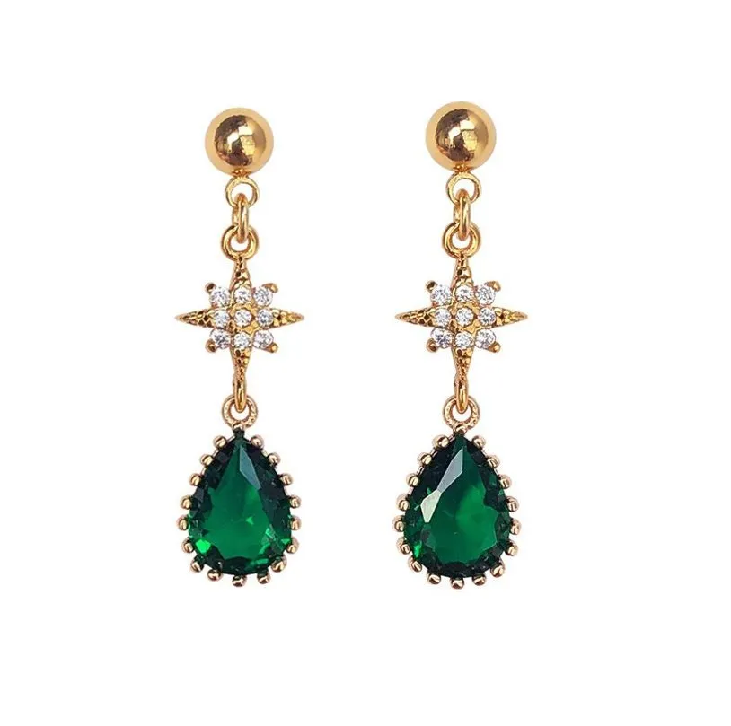 Vienna S925 Silver Earrings w. Emerald Green & Shining Star Gems | Vintage Inspired