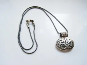 Vintage Egyptian Necklace, Arabic Calligraphy Sterling Silver Pendant Choker