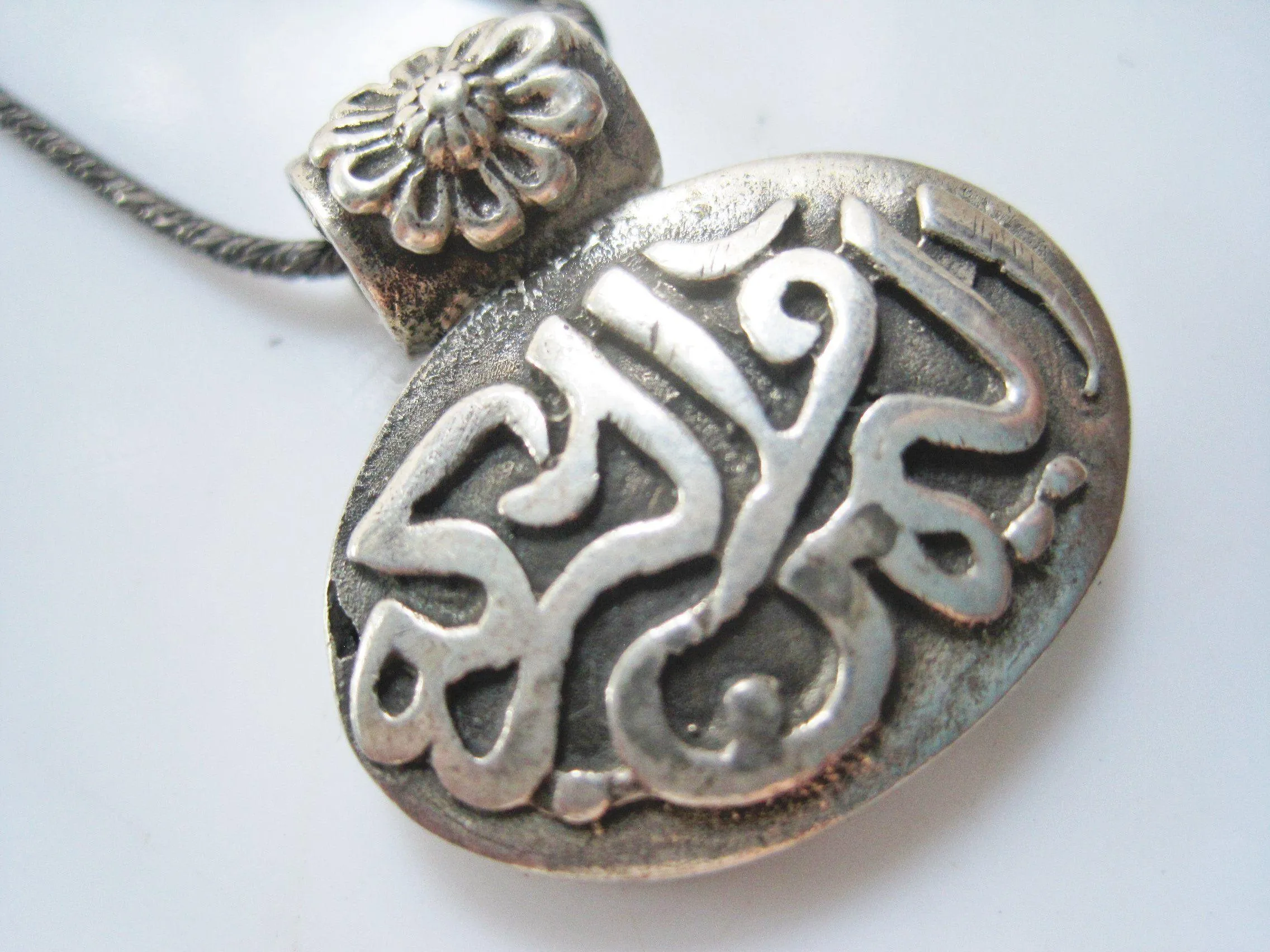 Vintage Egyptian Necklace, Arabic Calligraphy Sterling Silver Pendant Choker