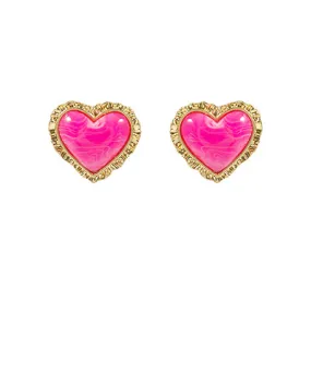 Vintage Framed Fuchsia Heart Earrings