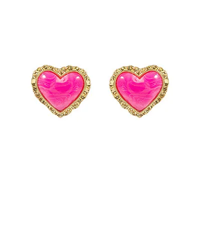 Vintage Framed Fuchsia Heart Earrings