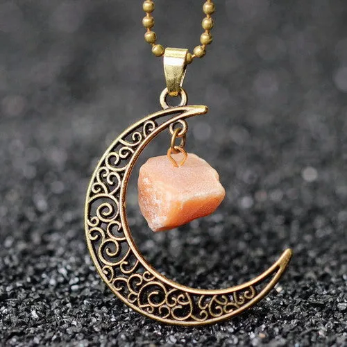 Vintage Moon Necklace Irregular Natural Stone Pendants