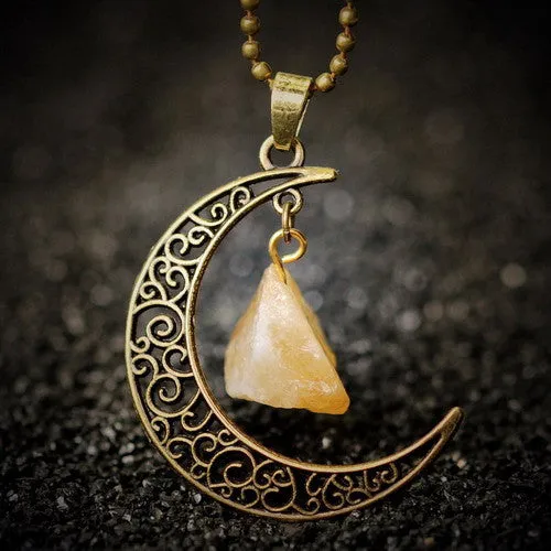 Vintage Moon Necklace Irregular Natural Stone Pendants