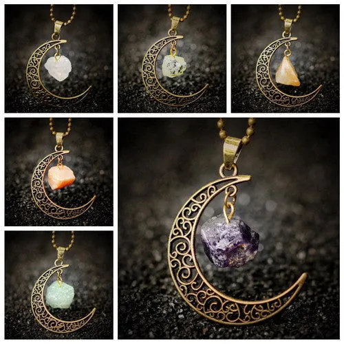 Vintage Moon Necklace Irregular Natural Stone Pendants