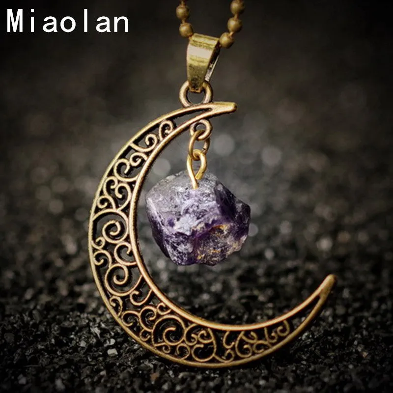 Vintage Moon Necklace Irregular Natural Stone Pendants