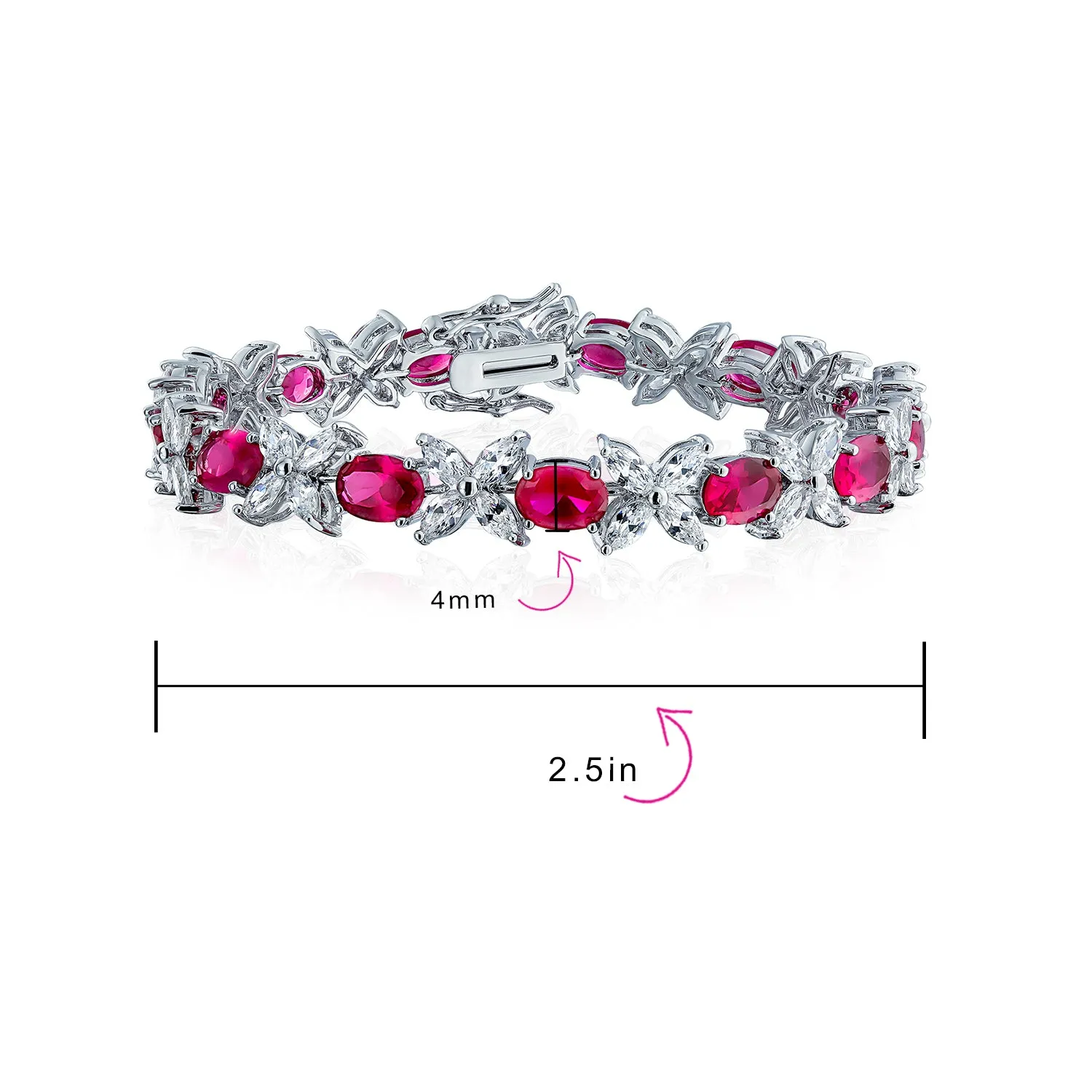 Vintage Style Tennis Bracelet with Cubic Zirconia and Simulated Emerald or Ruby