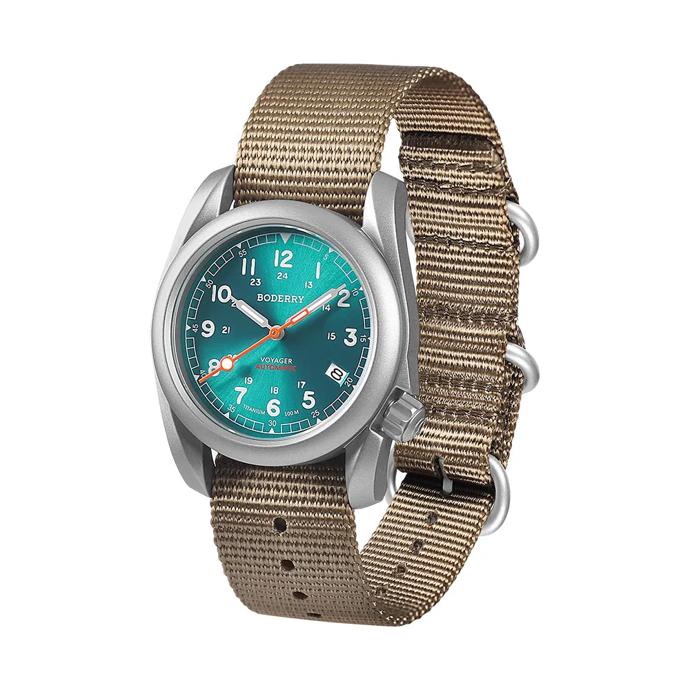 VOYAGER - 100M Waterproof Titanium Automatic Field Watch | Peacock Green