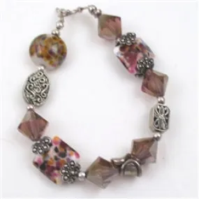 Whimsical Purple Lampwork and Crystal bracelet