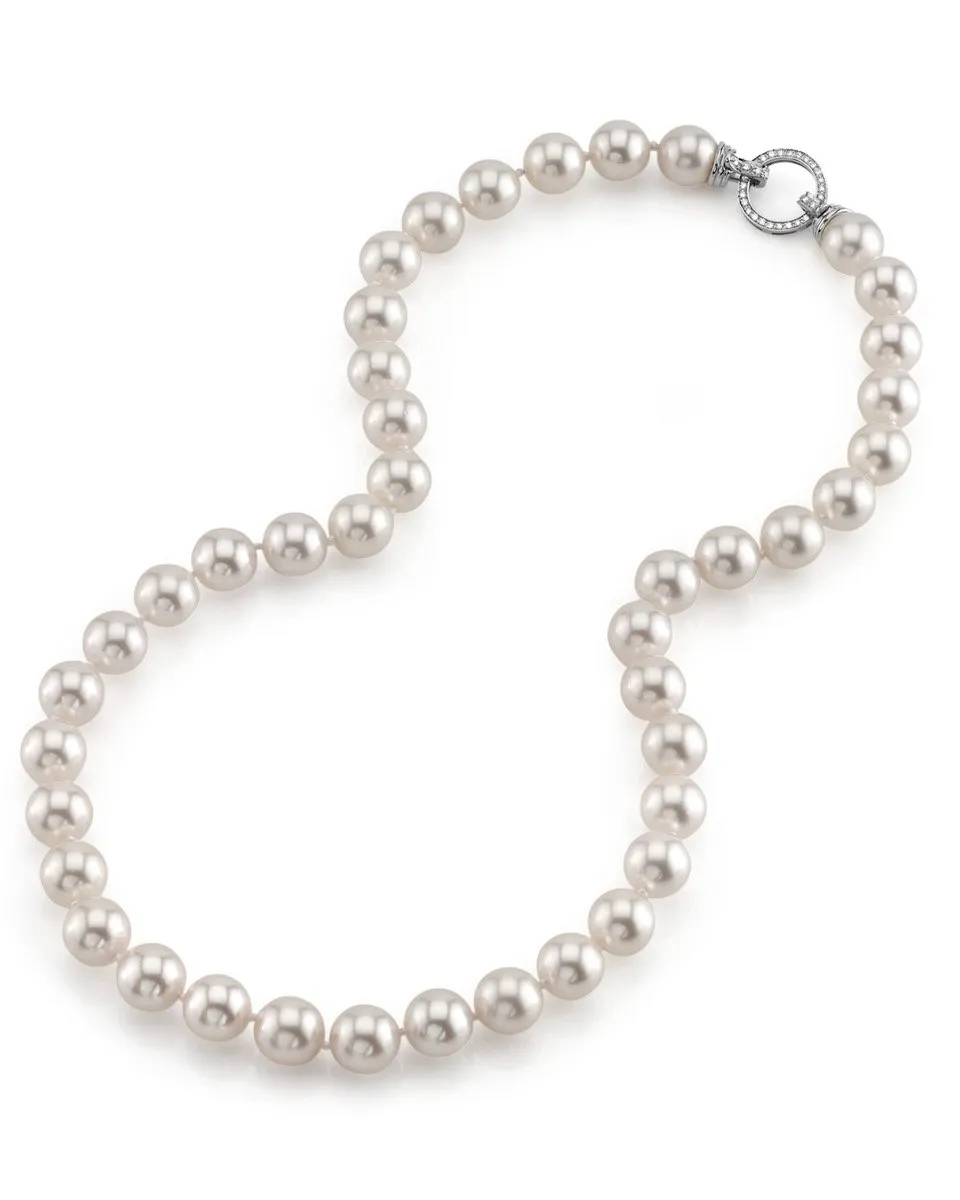 White Japanese Hanadama Akoya Pearl Necklace, 9.5-10mm