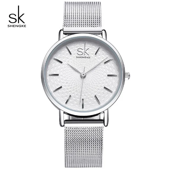 Women Luxury Silver Quartz Watch Stainless Steel  Watch