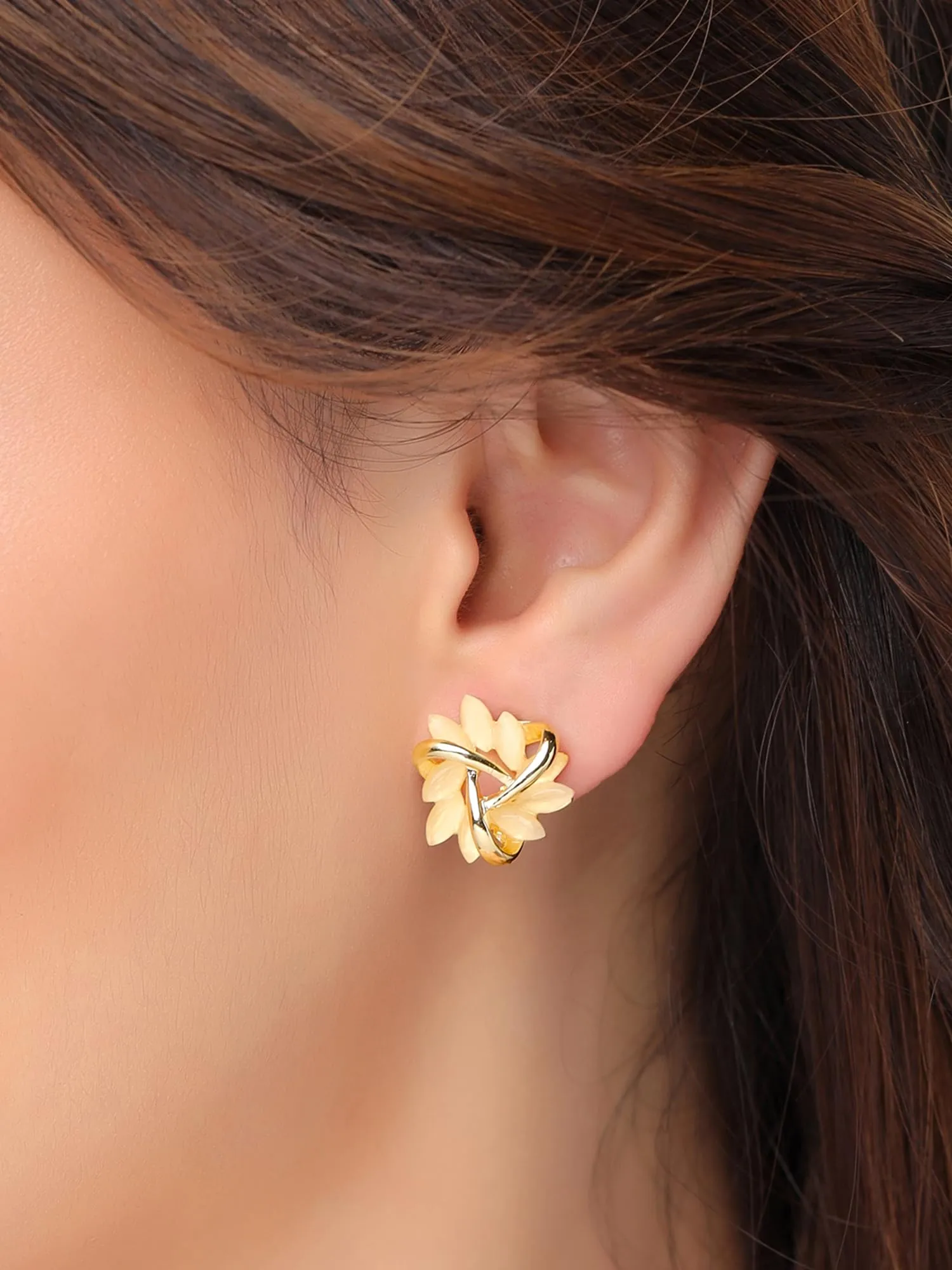 Yellow Chimes Stud Earrings for Women | Fashion Earrings for Girls Golden Studs Earrings | Gold Plated Opal Stone Floral Shaped Women Earrings | Birthday Anniversary Gift For Girls Wife