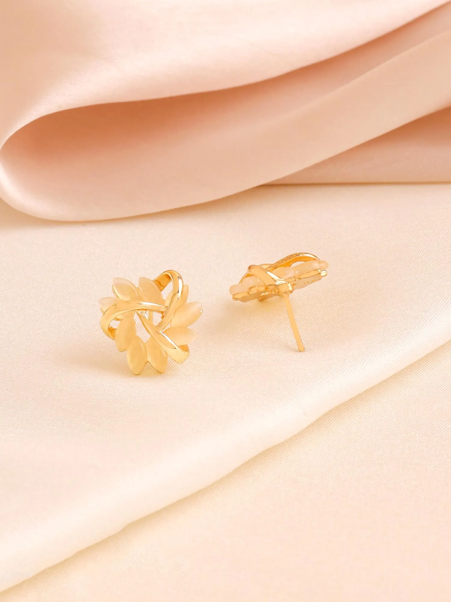 Yellow Chimes Stud Earrings for Women | Fashion Earrings for Girls Golden Studs Earrings | Gold Plated Opal Stone Floral Shaped Women Earrings | Birthday Anniversary Gift For Girls Wife