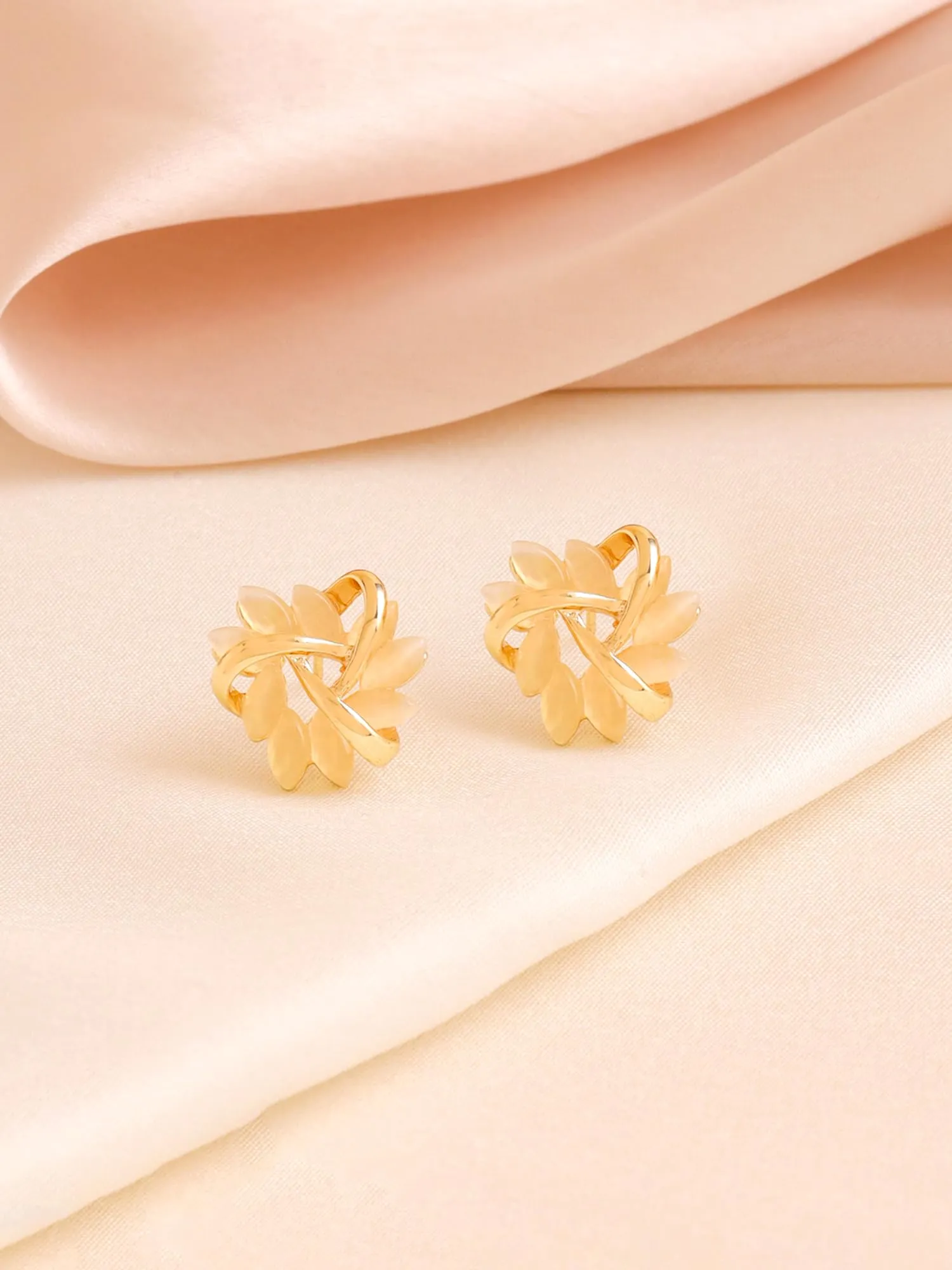 Yellow Chimes Stud Earrings for Women | Fashion Earrings for Girls Golden Studs Earrings | Gold Plated Opal Stone Floral Shaped Women Earrings | Birthday Anniversary Gift For Girls Wife