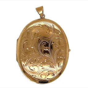 Yellow Gold Locket Pendant with Hand Engraved Front